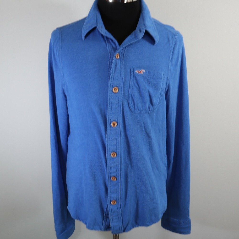 Hollister Shirt Mens Medium Casual Knit Pocket Button Up Blue Long Sleeve